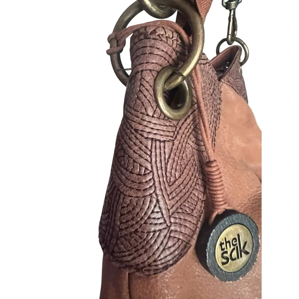 The Sak Indio Two Tone Brown Leather Hobo Bag Purse Braided Strap